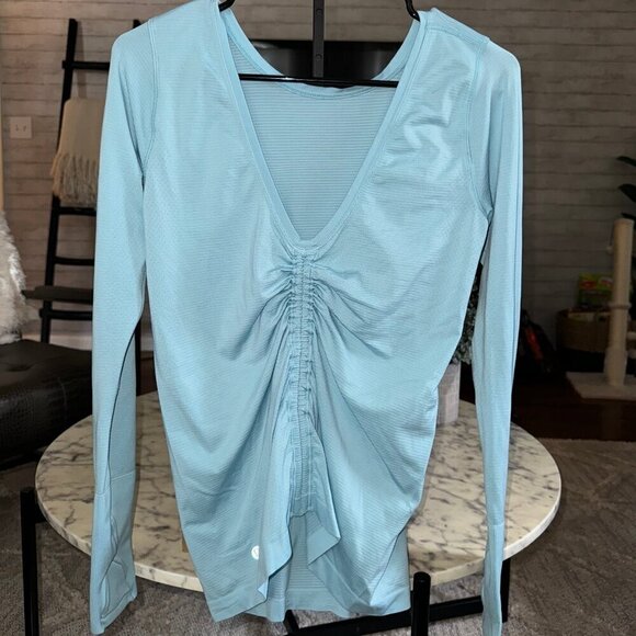 Lululemon Light Blue Swiftly Speed Long Sleeve Cinch Ruched Back Top Size 8 - Picture 6 of 9